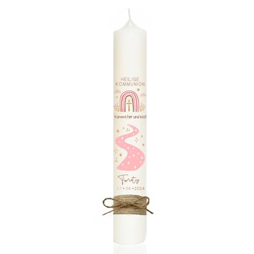 MilaBoo® personalisierte Kommunionkerze I 40 x 4 cm premium Kerze mit RAL - Zertifizierung I beidseitig bedruckt in Farbe I Made In Germany (rosa neu) von Milaboo