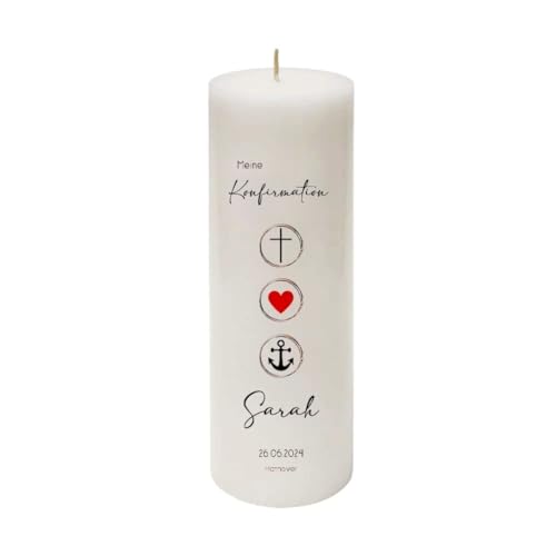 MilaBoo® personalisierte Konfirmationskerze I 25 x 8 cm Premium Kerze beidseitig bedruckt in Farbe I Made In Germany (3 Zeichen) von Milaboo