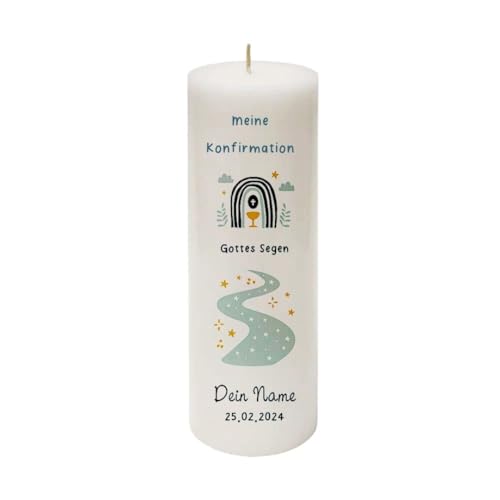 MilaBoo® personalisierte Konfirmationskerze I 25 x 8 cm Premium Kerze beidseitig bedruckt in Farbe I Made In Germany (Gottes Segen-blau) von Milaboo