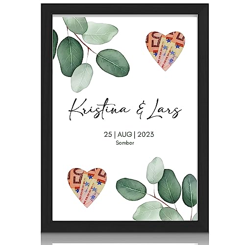 MilaBoo® personalisiertes Geldgeschenk Hochzeit - 2 Herzen Hahnemühlen Papier Made in Germany A3 A4 A5 (Herzen) - Poster im braunen Umschlag von Milaboo