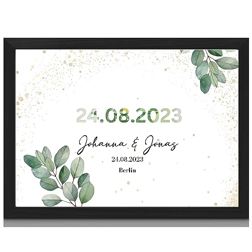 MilaBoo® personalisiertes Geldgeschenk Hochzeit - Datum Geldgeschenk mit ausgestanztem & zum Geldverschenken mit Rahmen auf Hahnemühlen Papier Made in Germany A3 A4 A5 Poster im braunen Umschlag von Milaboo