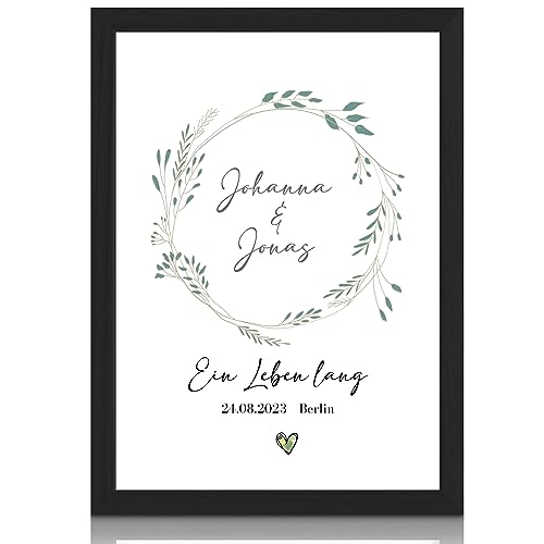 MilaBoo® personalisiertes Geldgeschenk Hochzeit - Leben Lang Geldgeschenk mit ausgestanztem & zum Geldverschenken mit Rahmen auf Hahnemühlen Papier Made in Germany A3 A4 A5-Poster im braunen Umschlag von Milaboo