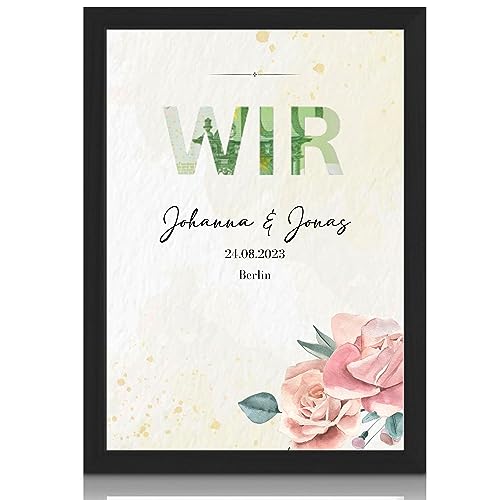 MilaBoo® personalisiertes Geldgeschenk Hochzeit - WIR Geldgeschenk mit ausgestanztem & zum Geldverschenken mit Rahmen auf Hahnemühlen Papier Made in Germany A3 A4 A5 - Poster im braunen Umschlag von Milaboo