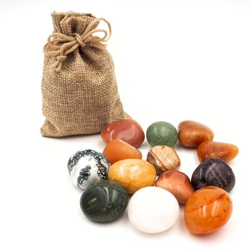 Milaboo® Edelsteine für Kinder im Jutebeutel 250g – ca. 10 hochwertige Trommelsteine in Verschiedene Größen – Perfekt für Kindergeburtstage und Schatzsuchen (2,5-3,5 cm) von Milaboo