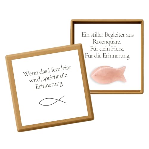 Milaboo® Erinnerungsbox mit Rosenquarz-Fisch – Beileidsgeschenk in Kraftpapierbox – Trostspender & liebevolles Andenken für Trauer, Abschied & stille Begleiter (Fisch Rosenquarz) von Milaboo