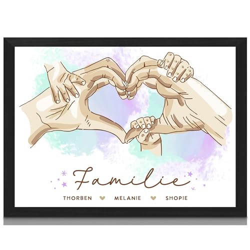 Milaboo® Familienposter personalisiert Herzhände I besonderes Geschenk zur Geburt, Taufe, Mama, Papa, Oma und Opa (neutral) von Milaboo