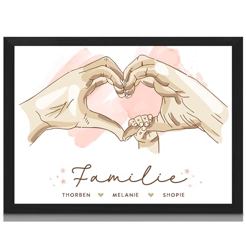 Milaboo® Familienposter personalisiert Herzhände I besonderes Geschenk zur Geburt, Taufe, Mama, Papa, Oma und Opa (rosa) von Milaboo