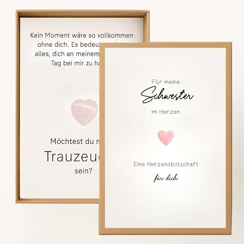 Milaboo® Handgefertigte Geschenkbox zur Trauzeugin fragen mit Rosenquarz Herzstein – Persönliches Andenken & liebevolle Geste – Stülpbox in Naturfarbe (Herzstein) von Milaboo