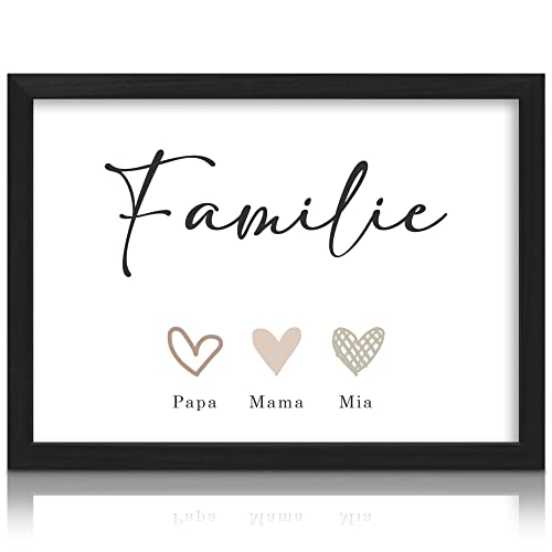 Milaboo® Personalisiertes Familienposter Herzen I Besonderes Geschenk für Mama, Papa, Oma und Opa I Persönliche Einzugsgeschenke haus (3 Herzen-1 ohne Bilderrahmen) von Milaboo