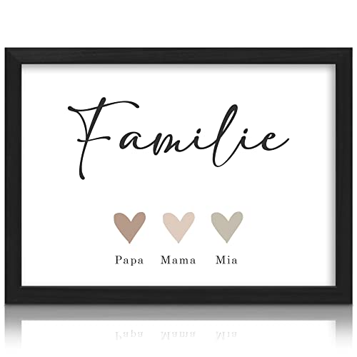 Milaboo® Personalisiertes Familienposter Herzen I Besonderes Geschenk für Mama, Papa, Oma und Opa I Persönliche Einzugsgeschenke haus (3 Herzen-2 ohne Bilderrahmen) von Milaboo