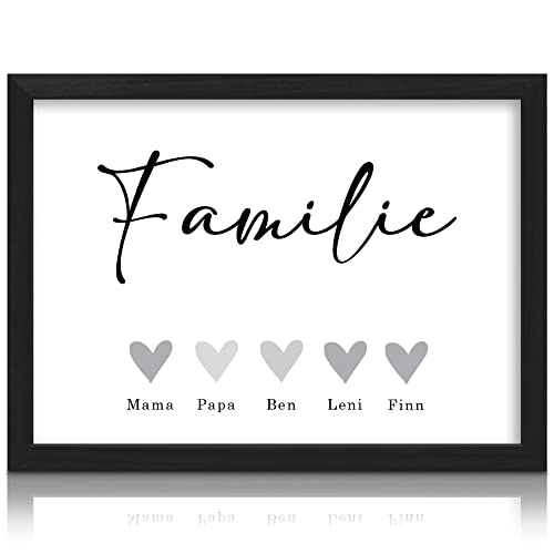 Milaboo® Personalisiertes Familienposter Herzen I Besonderes Geschenk für Mama, Papa, Oma und Opa I Persönliche Einzugsgeschenke haus (5 Herzen-2 ohne Bilderrahmen) von Milaboo