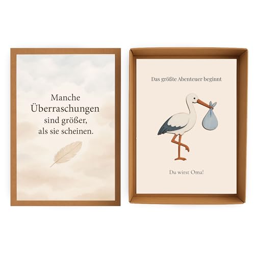 Milaboo® Stülpbox zur Schwangerschaftsverkündung – Geschenk für werdende Großeltern, Familie & Freunde – mit Storchfigur & Botschaftskarte – 6 Varianten (Oma) von Milaboo
