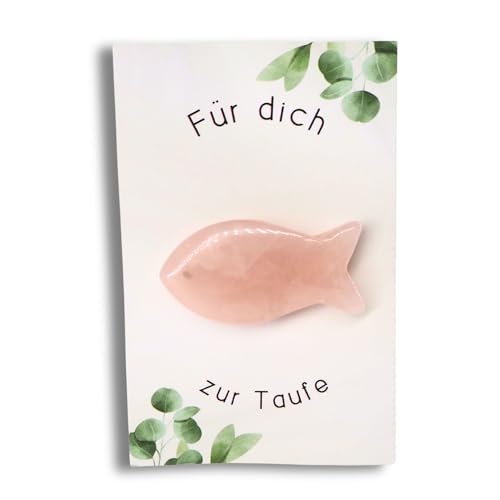 Milaboo® Taufgeschenk – Rosenquarz Edelstein -Fisch 3-4 cm als Glücksbringer zur Taufe (Taufe) von Milaboo