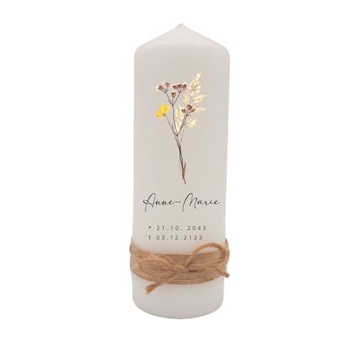 Milaboo® Trauerkerze personalisiert mit Band und Schleife I Erinnerung an geliebte Menschen I 20 x 8 cm Kerze I Andenken an verstorbene und Geschenk für trauernde (Blume) von Milaboo