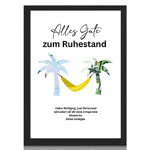 Milaboo® personalisiertes Geldgeschenk zur Rente Palme I besonderes Ruhestand Geschenk I Hahnemühlen Papier A3 A4 A5 optional mit Bilderrahmen von Milaboo