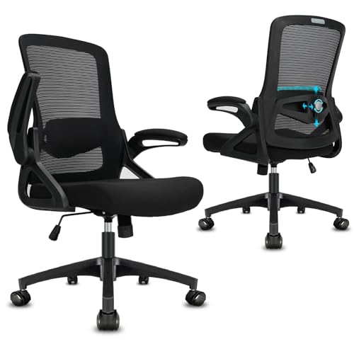 Milacyee Bürostuhl Ergonomischer, Schreibtischstuhl mit Klappbaren Armlehnen, Höhenverstellbarer Bürostuhl mit Verstellbarer Lendenwirbelstütze und leisen Rollen, Chefsessel Belastbarkeit 120kg von Milacyee