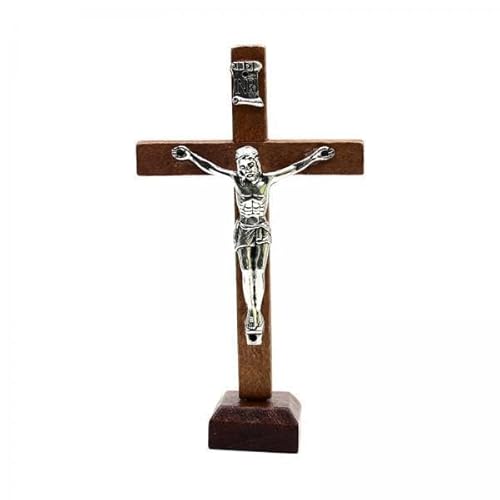 Milageto 2X Religiöse Holz Kreuz Kruzifix Jesus Statue Figur Hängend Oder Stehend Tischdekoration für Desktop Schlafzimmer Dekoration Geschenke von Milageto
