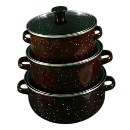 Milageto 3-teiliges Emaille-Kochtopfset mit Glasdeckel, Induktionskochtopf Suppentopf, Antihaftbeschichtung für alle Herdarten, Pastatopf Küchentopf für Zuhause Restaurantkochen, Braun von Milageto