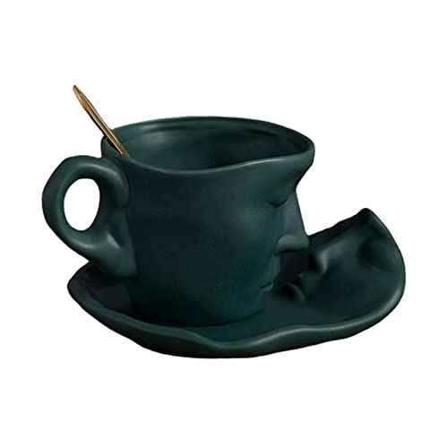 Milageto 3D Human Face Kissing Mug Table Arts Espressotassen 260 ml Teetasse und Untertassen-Set Keramik-Kaffeetasse für Tee-Getränke-Küche-Hochzeitsfeier, GRÜN von Milageto