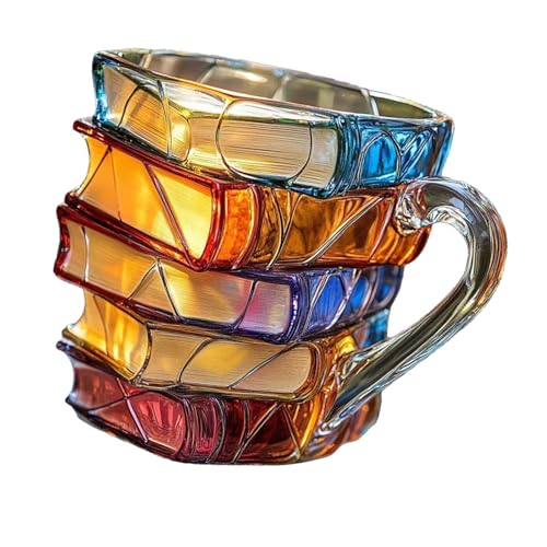 Milageto 3D-bemalte Tasse in Form gestapelter Bücher, Kunstharz, handgefertigt, Mehrzweck, für Literaturliebhaber, kreatives Schreibtisch-Ornament, 260 ml Milageto 3D-bemalte Tasse in Form gestapelter Bücher, Kunstharz, handgefertigt, Mehrzweck, für Literaturliebhaber, kreatives Schreibtisch-Ornament, 260 ml von Milageto
