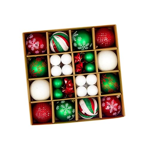 Milageto 44 Stück Weihnachtskugeln, Ornamente, Weihnachtsbaumdekoration, Weihnachtsbaum-Hängedekoration, glänzendes Kugeln-Sortiment für Neujahr, rot grün weiß von Milageto