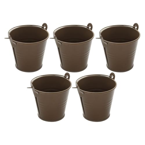 Milageto 5 Stück kleine Metalleimer, Mini-Süßigkeiten, winzige süße Pflanzgefäße, multifunktionale Blumentöpfe, dekorative Eimer für Büro, Rasen, Garten, Braun von Milageto