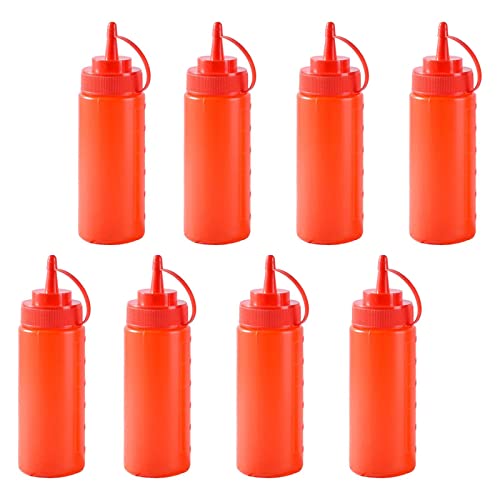 Milageto 8 tragbare Saucenflaschen, Salatgewürzflaschen, 250 ml, für Restaurantgewürze, Sirup, Ketchup, Rot von Milageto