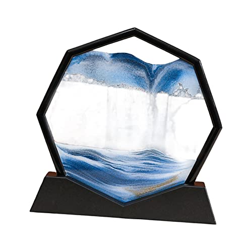 Milageto Bewegliches Sand-Kunstbild, dekorative Treibsand-Sanduhr, fließender Sand für Heimdekoration, Schwarzer Rahmen Blau von Milageto
