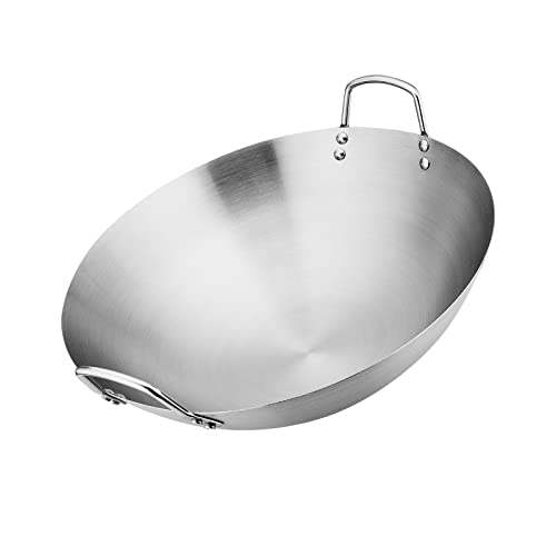 Milageto Bratpfanne Aus Stahl mit Doppelgriff, Multifunktional, Traditionell, Hitzebeständig, Professionelle Wok Bratpfanne für Den Haushalt Im Freien, Hash Br, 28cm von Milageto