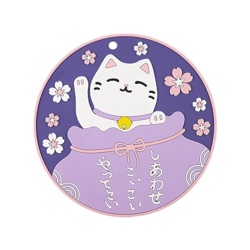 Milageto Cartoon-Katzen-Untersetzer, Tischset im japanischen Stil, Wasserbecher-Pads, Küchenarbeitsplatte, Tischset für Esstisch-Dekoration, Lila 16cm von Milageto
