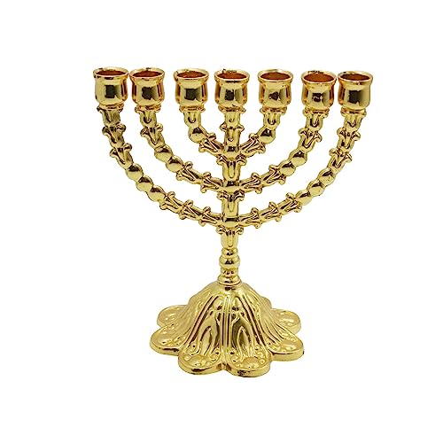 Milageto Chanukka-Menorah-Kerzenhalter aus Metall, Kerzenständer, 7 Zweige, eleganter Kerzenständer für Kaminsims-Dekorationen, Tischdekoration, Golden von Milageto