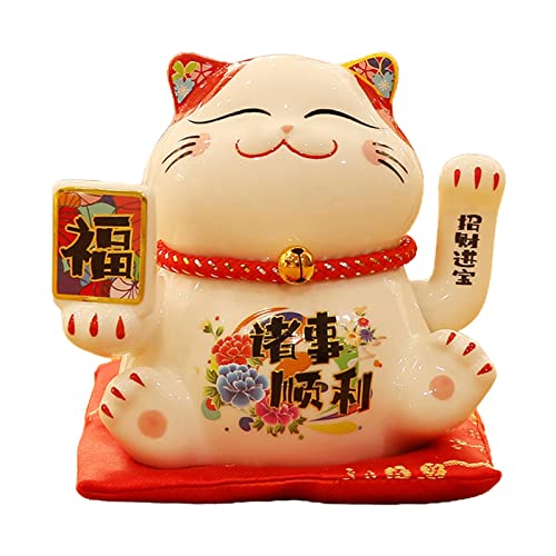 Milageto Chinesische Katze, Ornamente, Tierfigur, winkend, winkend, Handwerksskulptur, Statue für Garten, drinnen, draußen, Büro, Terrasse, Rasen, Stil c von Milageto