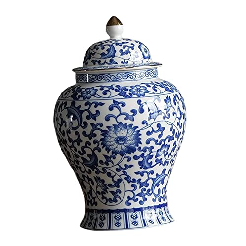 Milageto Chinesische Keramik Ginger Jar Blumenvase mit Deckel Blau und Weiß Tischdekoration Home Decor Porzellanglas für Restaurant Party Decor Ornament von Milageto