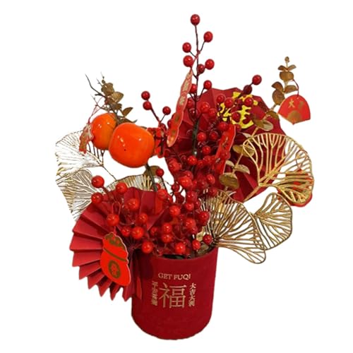 Milageto Chinesisches Neujahrs-Glückseimer-Ornament mit leichtem Feng Shui-Topf, dekorativ, traditionell für Wandregal-Dekoration von Milageto