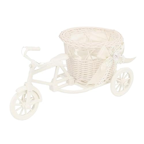 Milageto Fahrrad-künstlich gewebter Blumenkorb, Blumenständer, nostalgischer Dreirad-Pflanzgefäß, Dekoration, Ornament für Innen-Party, Hochzeit, Weiß von Milageto