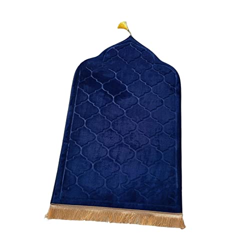 Milageto Flanell-Gebetsmatte, tragbare Teppiche, Anbetungsmatte, Bodenteppich, unregelmäßige Decke für Männer und Frauen, Ramadan Eid-Geschenk, Blau von Milageto