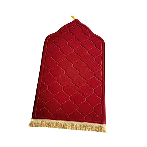 Milageto Flanell-Gebetsmatte, tragbare Teppiche, Anbetungsmatte, Bodenteppich, unregelmäßige Decke für Männer und Frauen, Ramadan Eid-Geschenk, Rot von Milageto