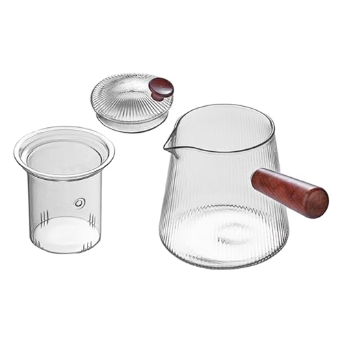 Milageto Glas-Teekanne mit Teesieb, eleganter Teekocher mit Deckel, Teekanne mit Holzgriff, transparenter Teekessel, sicher für den Herd, für Camping, 500 ml von Milageto