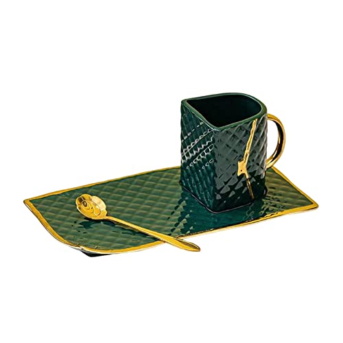 Milageto Goldbemalte Kaffeetassen Und Untertassen Set Tasche Modellierporzellan Teetasse Kaffeetasse Tasse für Küche Büro Einweihungsparty Hochzeit Zuhause, GRÜN von Milageto