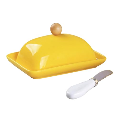Milageto Keramik-Butterdose mit Deckel, Mehrzweck-Käse-Butterdose, Butterbehälter für Restaurant, Café, Arbeitsplatte, Haushaltskühlschrank, Gelb von Milageto
