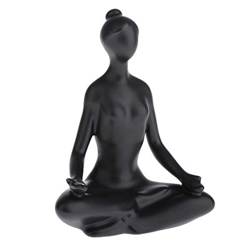 Milageto Keramik Yoga Figur Statue Yogafiguren Fengshui Deko-Figur Statue Skulptur, Geschenk Haus Garten Dekor - Schwarz, A von Milageto