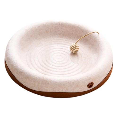 Milageto Kratzmatte für Katzen aus Filz, für Nickerchen, Lounge, Spielzone, Mehrzweck, platzsparend, Möbelschutz mit baumelndem Ball, wendbar, Weiße Runde von Milageto