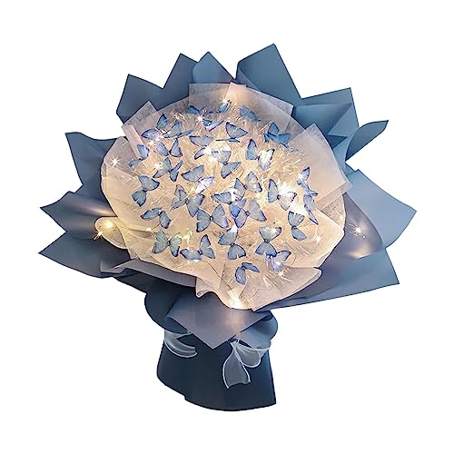 Milageto Kreativer Schmetterlingsstrauß, unvollendete Material-Kits, Elegantes Brautgeschenk, realistisches DIY-Kunstblumen-Blumenstrauß, Blau 52 Schmetterling von Milageto