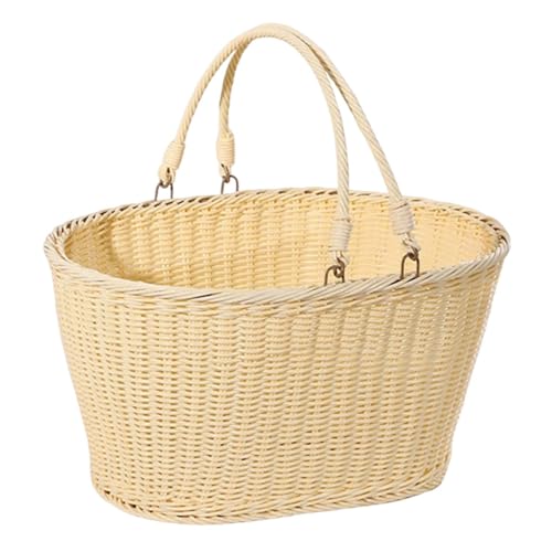 Milageto Küchen-Tragekorb aus Rattanimitat, Mehrzweck, mit faltbarem Griff, für den Esstisch im Garten, kleine Kleinigkeiten, Brot und Lebensmittel, 35cmx27cmx17cm von Milageto