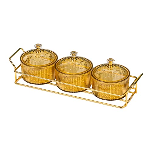 Milageto Multifunktionale Snackschalen Schalen mit Deckel Gewürztablett Obst Dessert Snacks Servierplatte für Party Küche Hochzeit Salat Nüsse, 3 Schalen Golden von Milageto