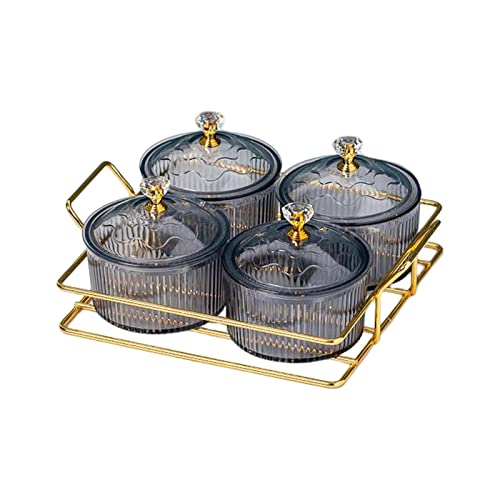 Milageto Multifunktionale Snackschalen Schalen mit Deckel Gewürztablett Obst Dessert Snacks Servierplatte für Party Küche Hochzeit Salat Nüsse, 4 Schalen Grau von Milageto