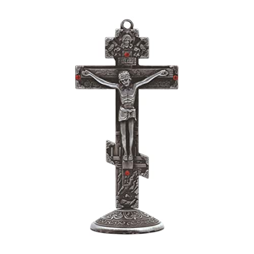 Milageto Religiöses Kruzifix-Dekor, christliches Wandornament für Gebet, Kruzifix, Tischkreuz, Metall-Kruzifix-Ornament für Tisch-Heimdekoration, Silber im Retro-Stil von Milageto
