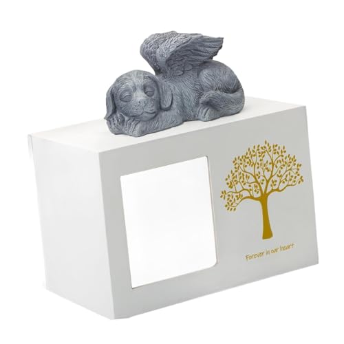 Milageto Urne für Hunde mit Engel-Hundestatue, Urne für Kleintiere, 18 x 12,6 x 12,5 cm, handgefertigt, multifunktional, Baummuster, Weiß Milageto Urne für Hunde mit Engel-Hundestatue, Urne für Kleintiere, 18 x 12,6 x 12,5 cm, handgefertigt, multifunktional, Baummuster, Weiß von Milageto