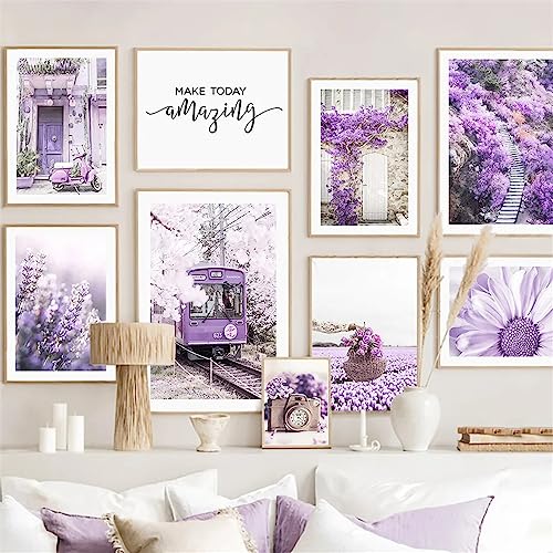 Milaiart Lila rosa Blume Landschaft Bild Leinwand Gemälde Wandkunst Modernes frisches Poster und Druck für Heimdekoration Wohnzimmer Wanddesign (A, 30 x 40 cm, ohne Rahmen) von Milaiart