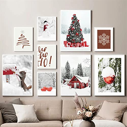 Nordische Landschaft Bild Leinwand Gemälde Wandkunst Schneemann Elch Kiefer Poster und Druck für modernes Zuhause Wohnzimmer Weihnachtsdekoration (I, 40 x 50 cm, ohne Rahmen) von Milaiart